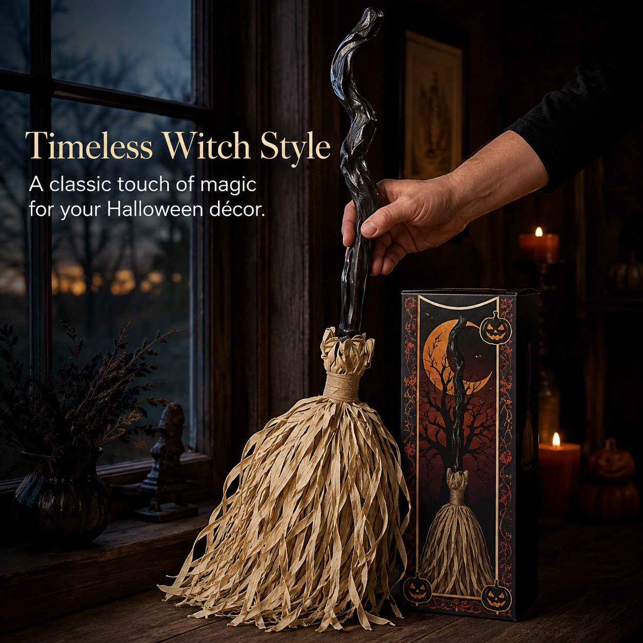 Animated Moving Witch Broom | Halloween Light & Sound Decor