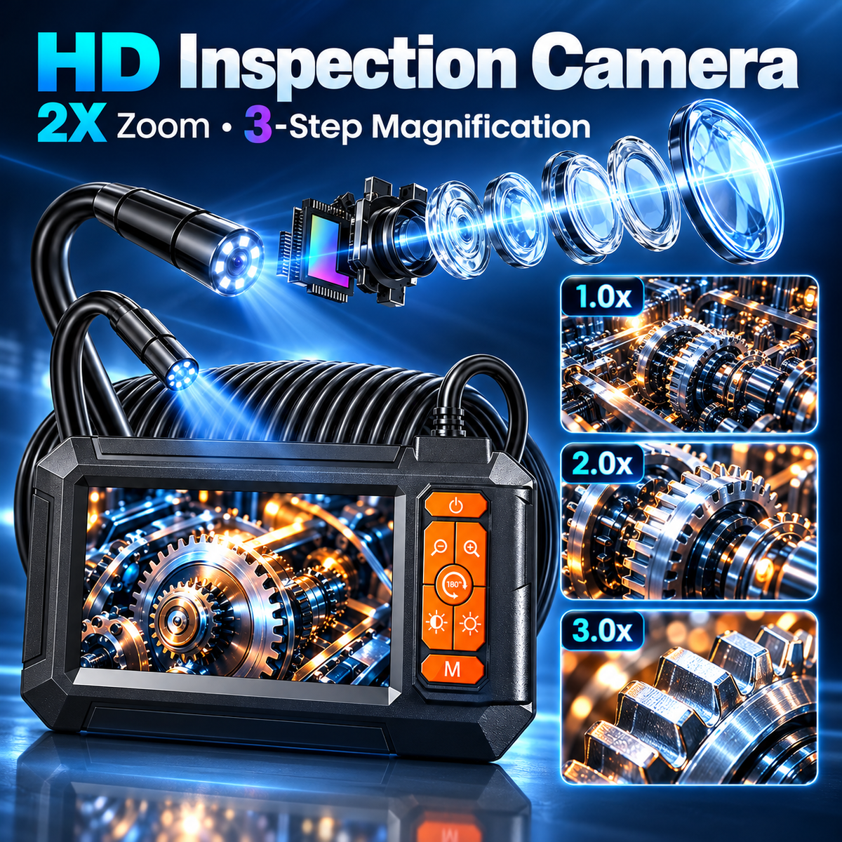 Endoscope Camera with 4.3-Inch IPS Screen, 8 LED Lights, IP67 Waterproof - Diagnostic Tool for Sewer, Automotive, and Home Inspections