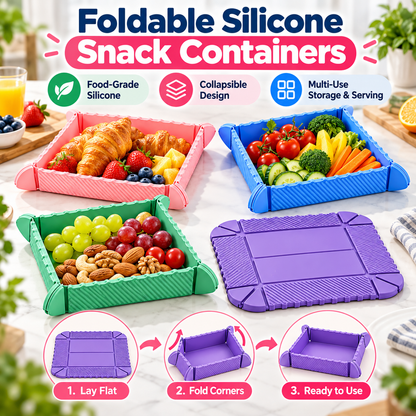 4-in-1 Foldable Silicone Tray – Food-Grade Magnetic Snack Container, Heat-Resistant Mat, Cutting Board & Organizer