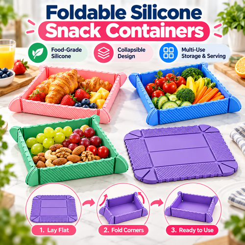 4-in-1 Foldable Silicone Tray – Food-Grade Magnetic Snack Container, Heat-Resistant Mat, Cutting Board & Organizer