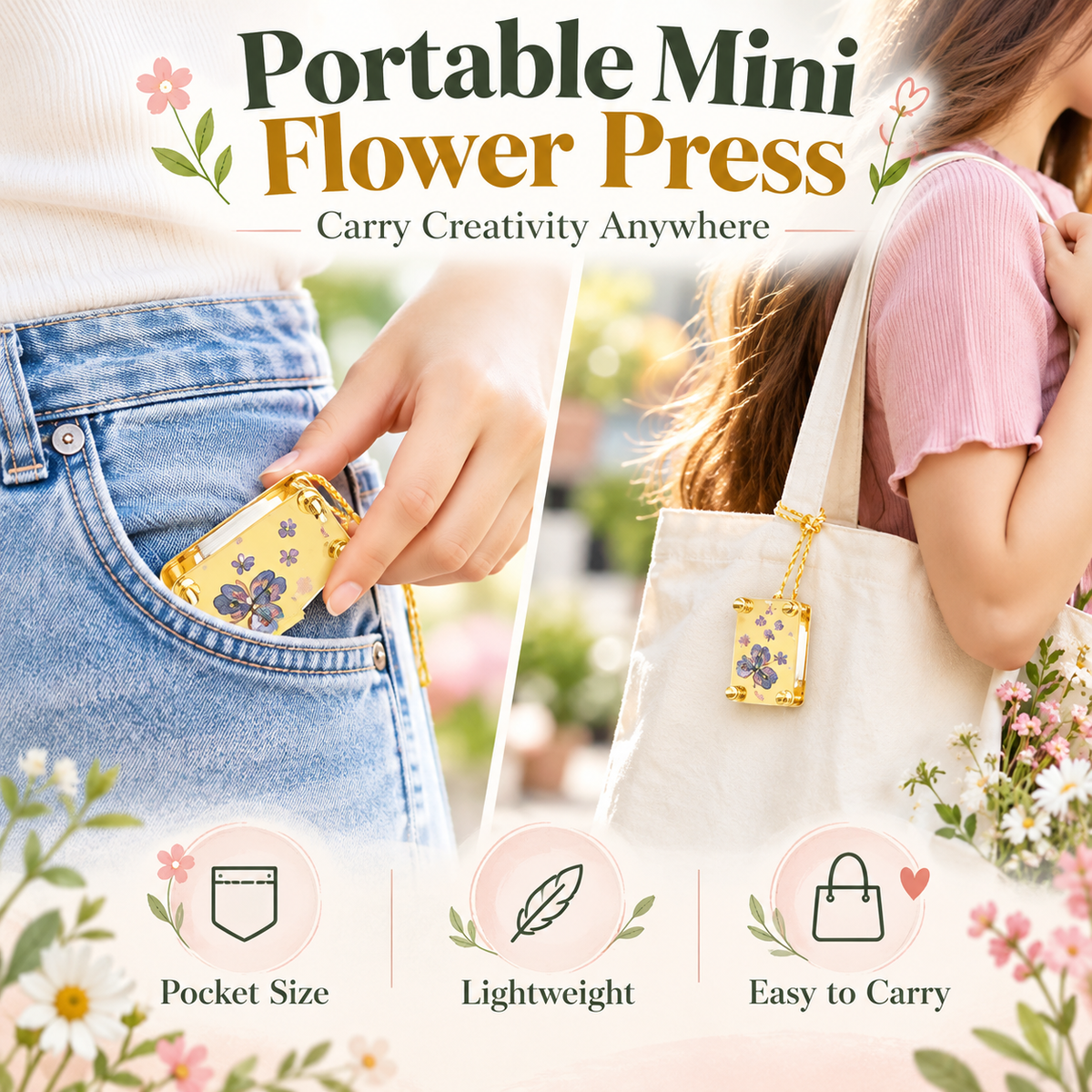 Mini Flower Press Kit with 20 Reusable Papers & Wrench for DIY Crafts