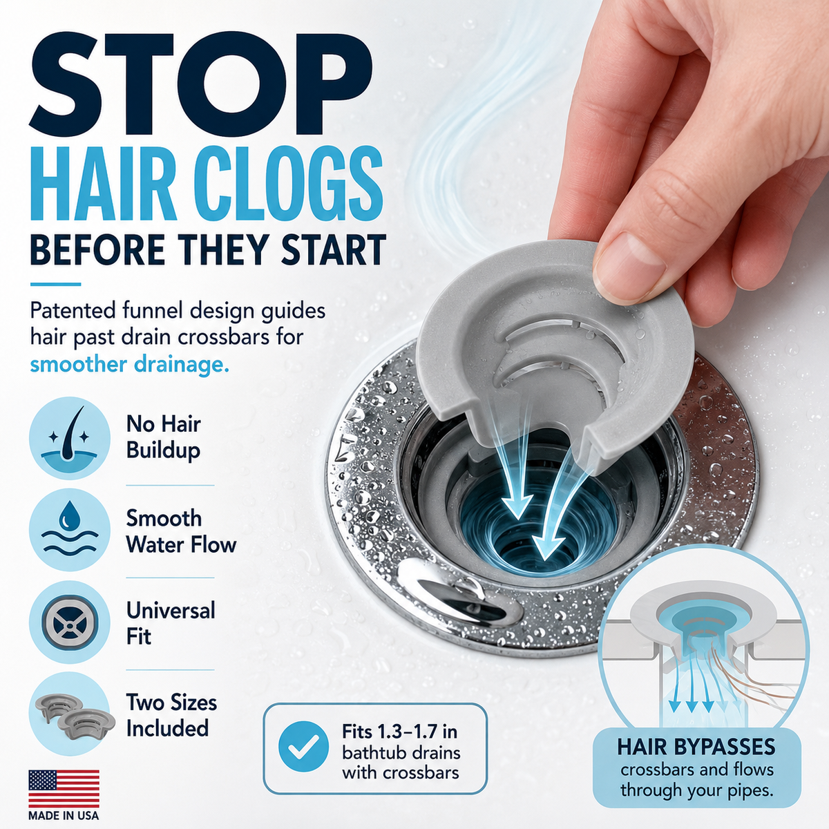 💧Drain Funnel Bathtub Drain Funnel — Hair Clog Prevention