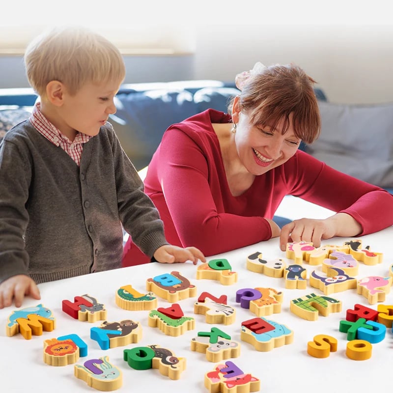 🔤 26-Piece Wooden Letter & Animal Matching Toy