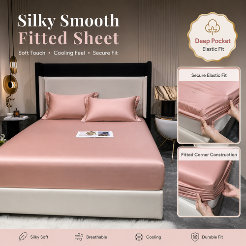 Classic Wrinkle-Resistant Solid Color Satin Bed Set - Luxury Silky Fitted Sheet, Flat Sheet