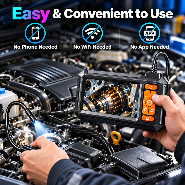 Standalone endoscope used for automotive inspection without a phone, Wi-Fi or an app
