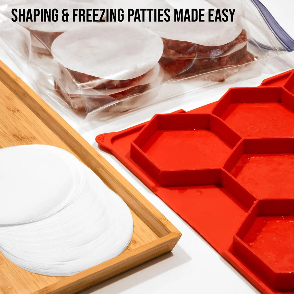 8-in-1 Hamburger Patty Storage Containers & Burger Mold - Non-Stick Silicone