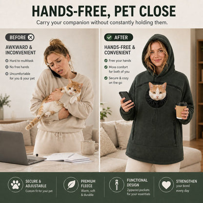 Paws in Awe Hands-Free Pet Carrier Hoodie – Cozy Front Pouch for Cats & Small Dogs at Home & Everyday Outings