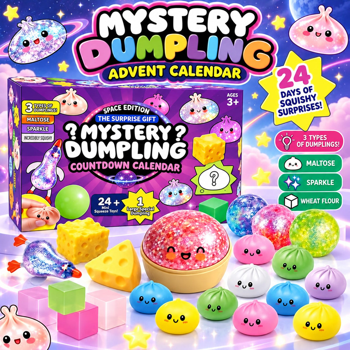 Mystery Dumpling Squishy Advent Calendar, 24 Day Christmas Countdown, Cute Squishy Toys Kids Gift