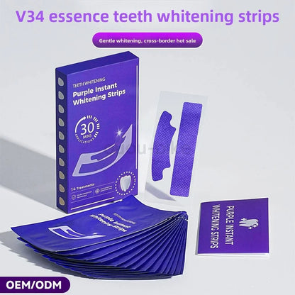 V34 Purple Instant Teeth Whitening Strips Color Correcting Stain Removal 14 Pcs