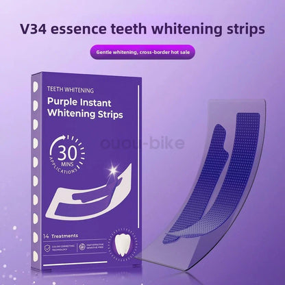 V34 Purple Instant Teeth Whitening Strips Color Correcting Stain Removal 14 Pcs