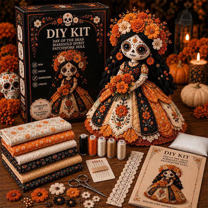 🎃Day of the Dead Patchwork Doll DIY Sewing Kit - Handmade Fabric Doll Craft Kit with Floral Details