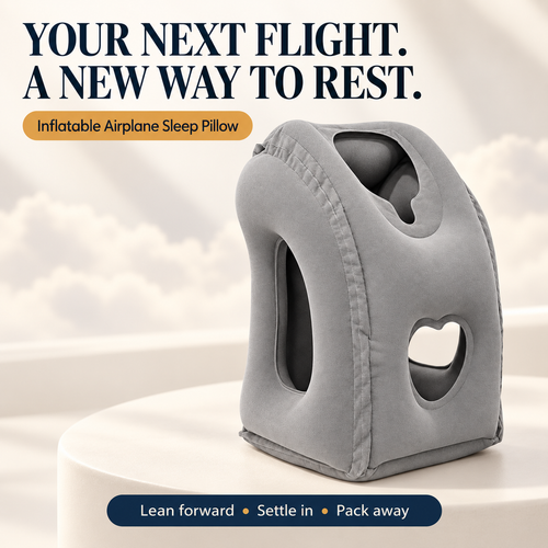 ✈️ Inflatable Airplane Sleep Pillow – Forward-Leaning Travel Pillow with Face & Arm Openings