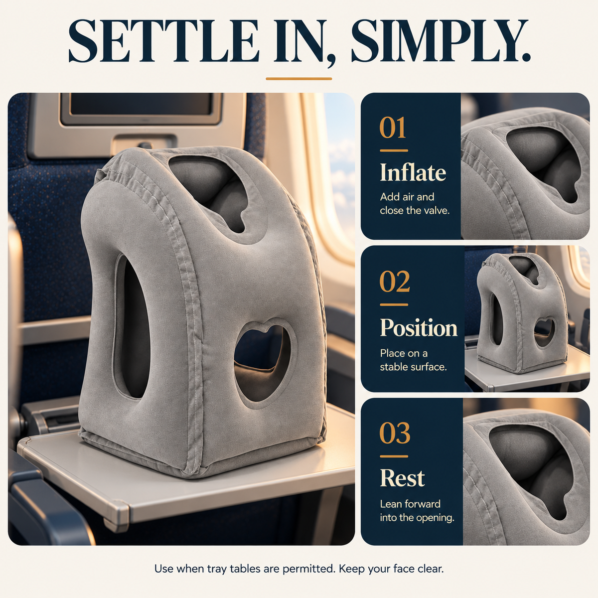 ✈️ Inflatable Airplane Sleep Pillow – Forward-Leaning Travel Pillow with Face & Arm Openings