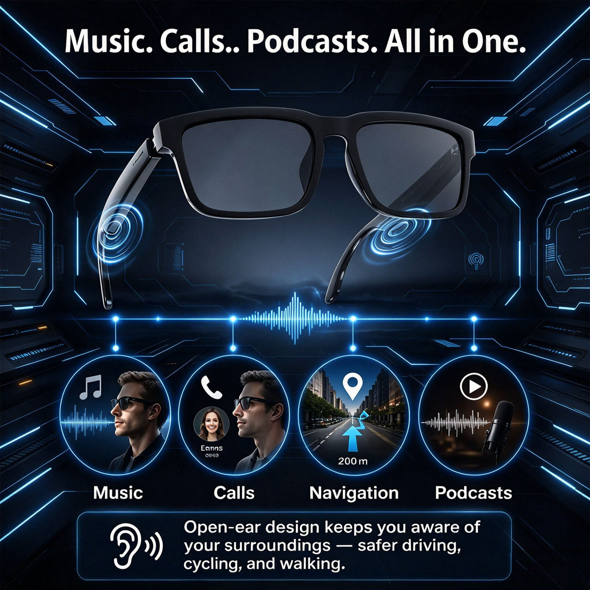 👓 AI Smart Translation Glasses – Real-Time Language Translation & Open-Ear Audio