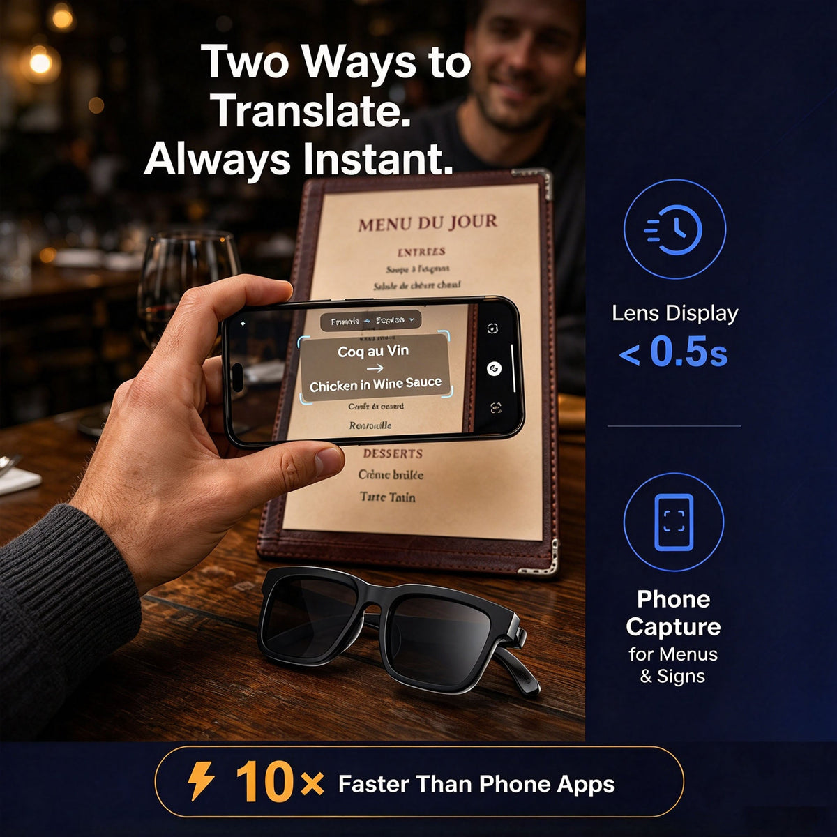👓 AI Smart Translation Glasses – Real-Time Language Translation & Open-Ear Audio