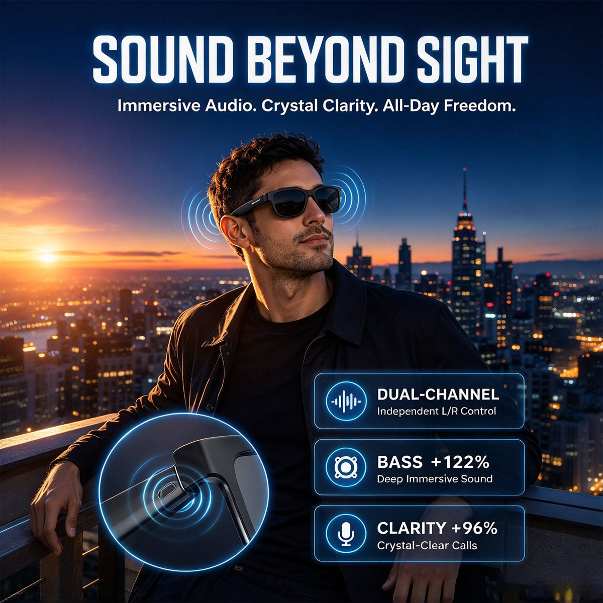 👓 AI Smart Translation Glasses – Real-Time Language Translation & Open-Ear Audio