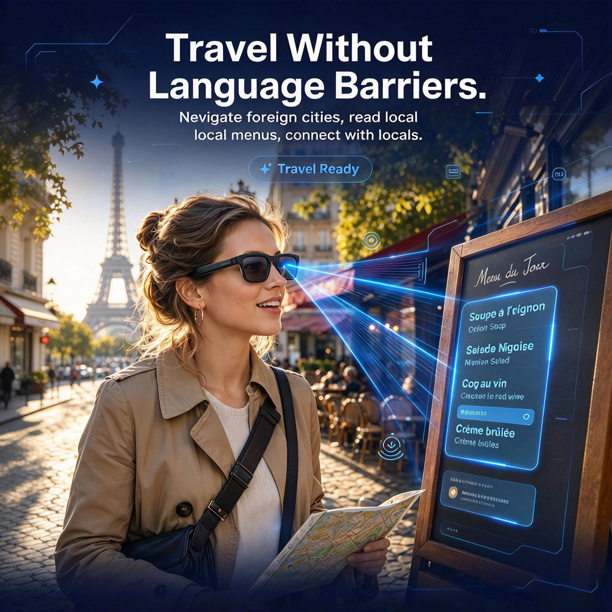 👓 AI Smart Translation Glasses – Real-Time Language Translation & Open-Ear Audio